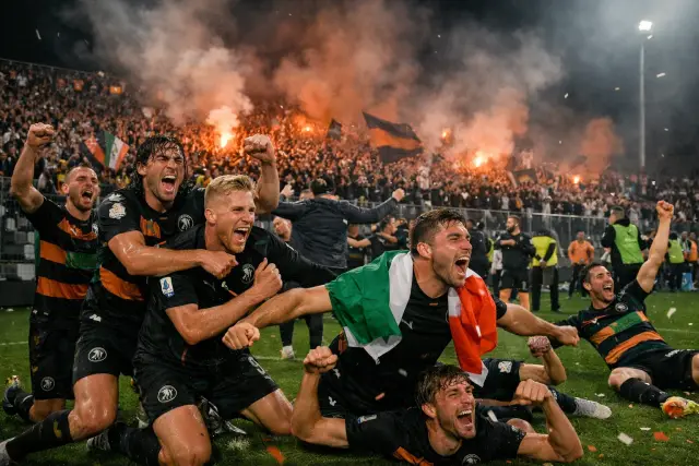 Feature image for Venezia Seal Immediate Serie A Return as Promotion Party Erupts in La Spezia